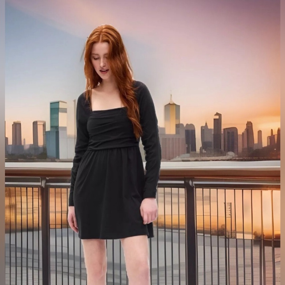 GAP Ruched Little Black Dress Women’s M Soft Comfort Stretch 3/4 Long Sleeve